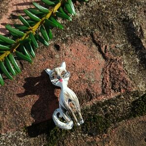 VTG Mid-century enamel Siamese cat brooch, kitsch core vibes, cat lady